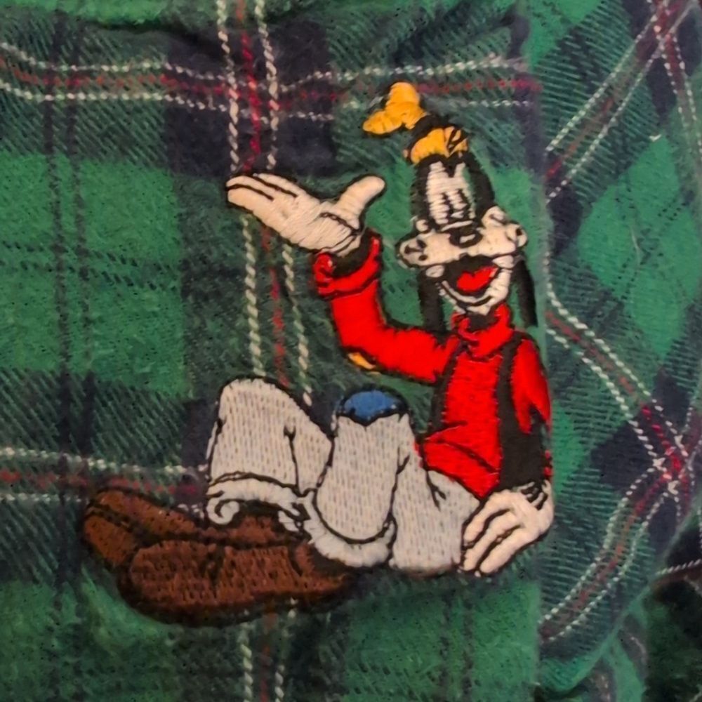 Disney green plaid flannel embroidered goofy pajama pants size small‎